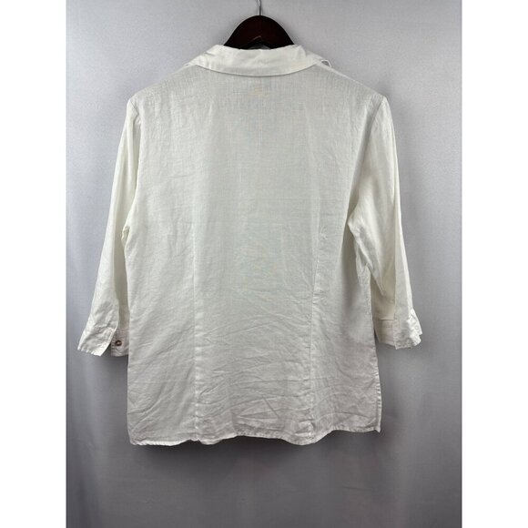 Women’s Edward XL Irish Linen Shell Button Up White Floral Embroidery 3 Quarter - Picture 3 of 5